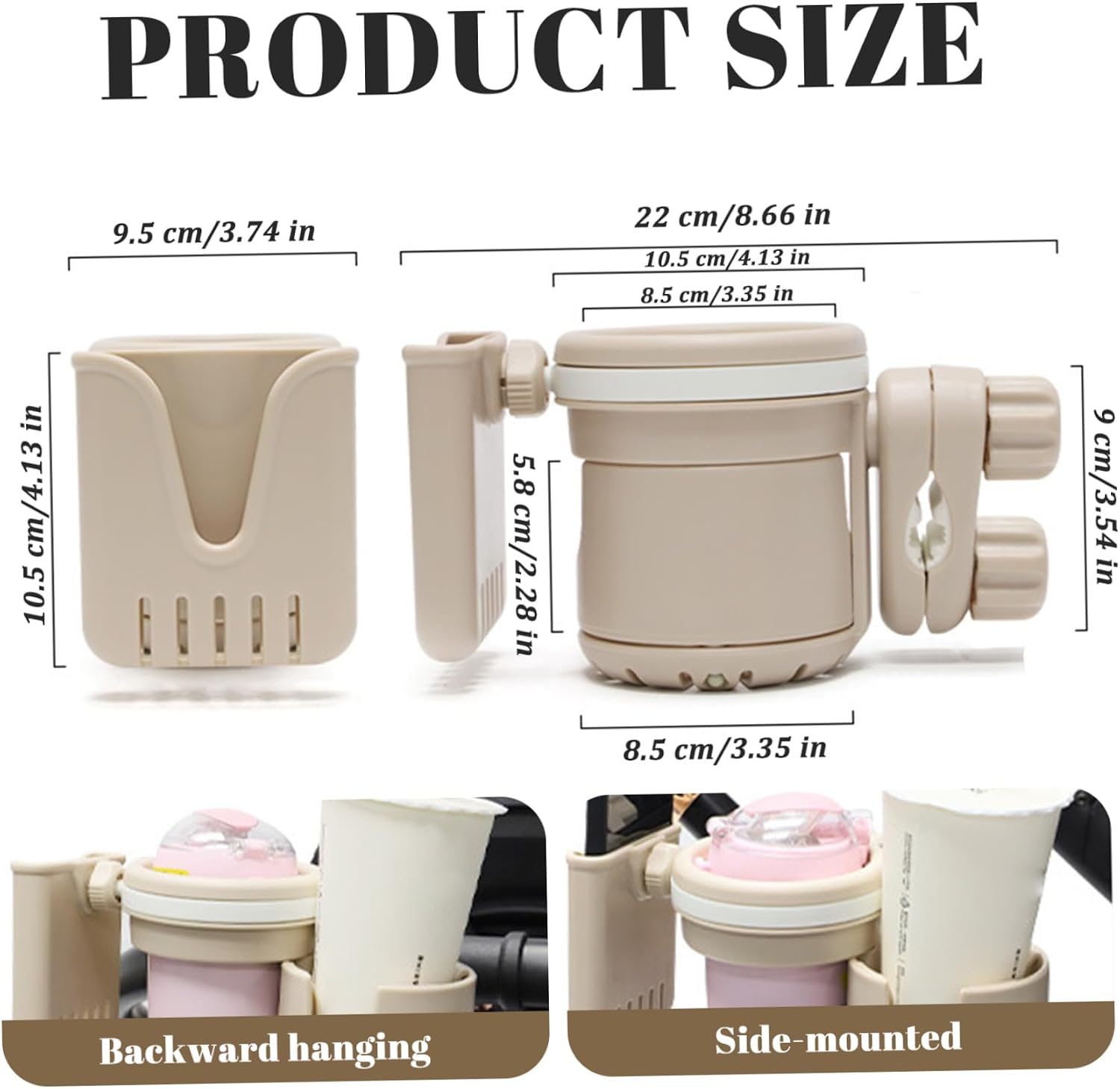Stroller Cup Holder with Phone Mount, 3 in 1 360° Rotatable Cup Holder with Non Slip Double Head Clamp & Hollow Bottom, Removable Stroller Accessories for Parents, Xmas Decorations