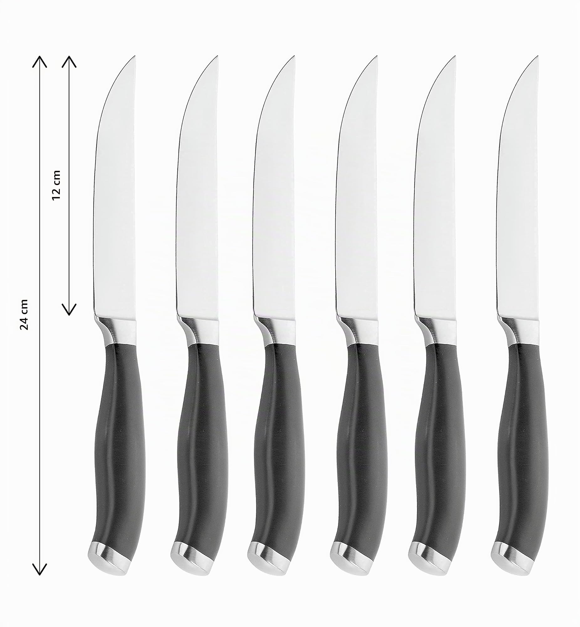 PINTINOX Professional Set 6 Coltelli da Bistecca Senza Sega in Acciaio, con Ceppo Portacoltelli