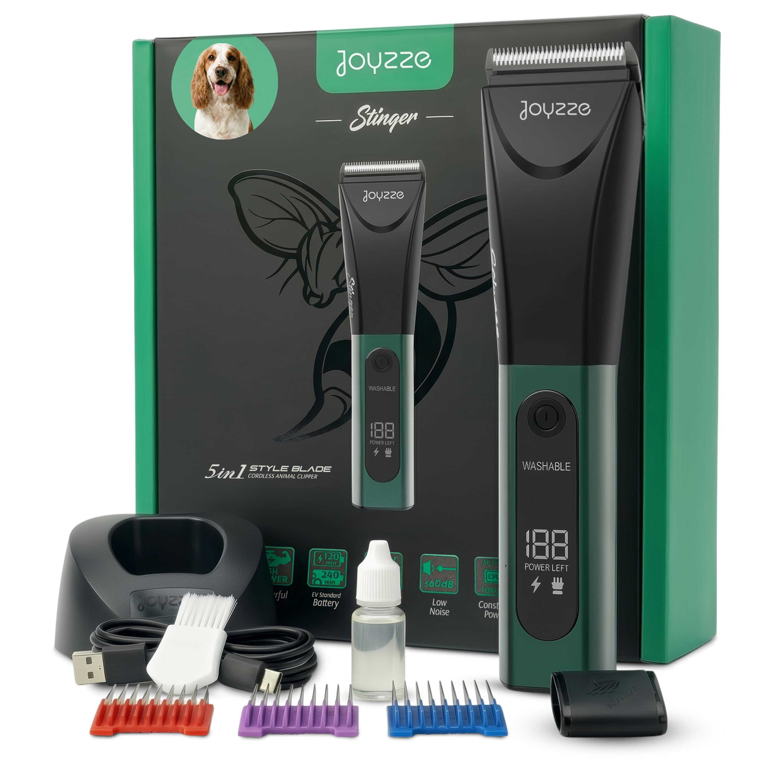Stinger - Tosatrice professionale 5 in 1, senza fili, per toelettatura