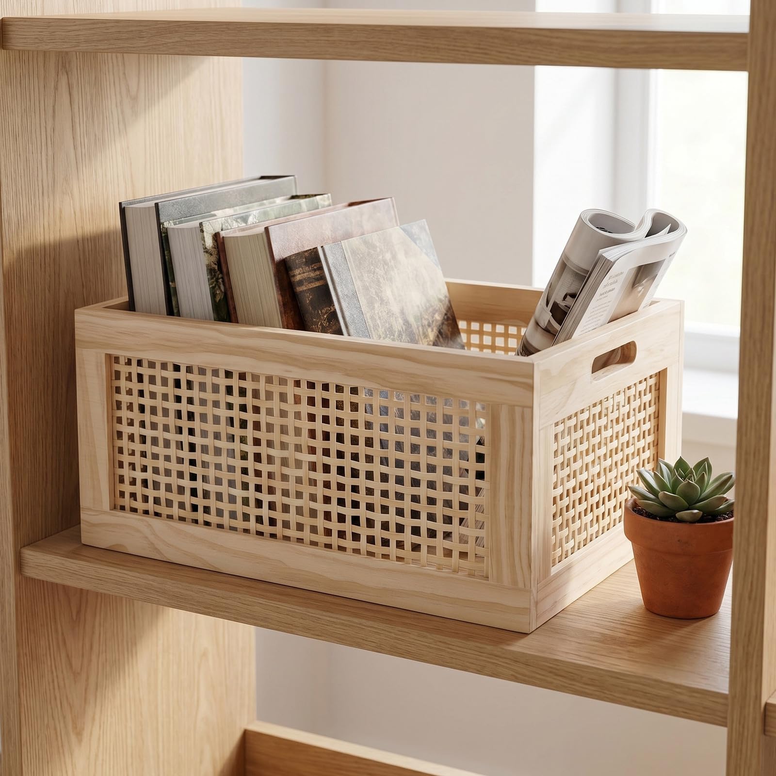 Panier à Magazines Tressé Vintage avec Poignée, Rangement