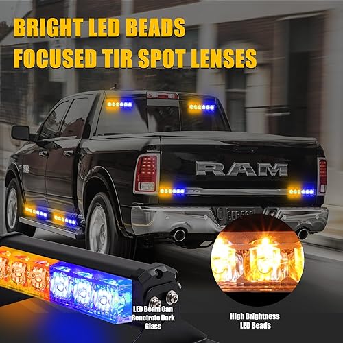 Miniatura 3 de 2 barras de luz estroboscópica LED, luces estroboscópicas intermitentes de emergencia de alta intensidad con 12 LED 22 modos intermitentes, luces