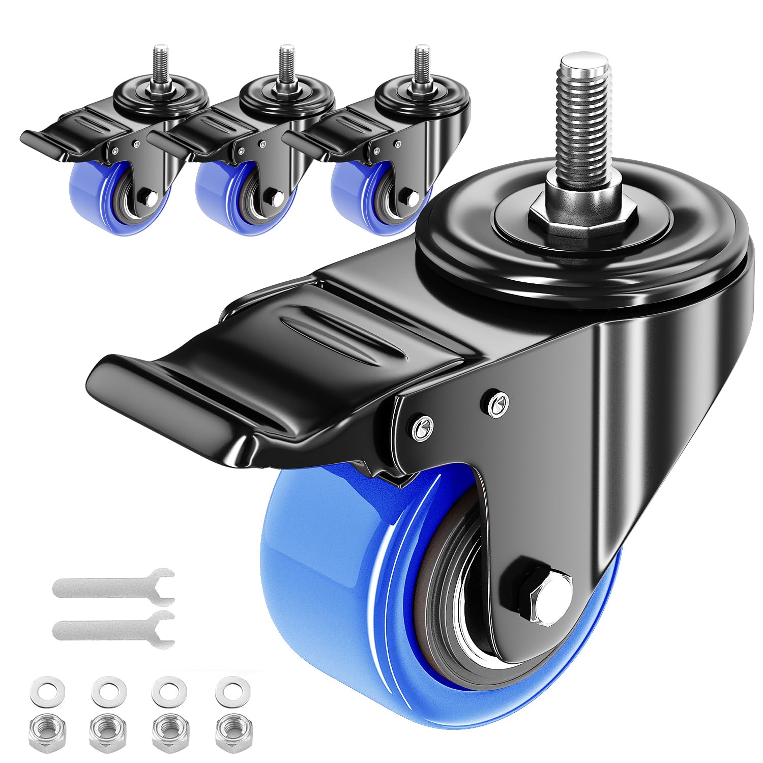 Photo 1 of 2 Inch Caster Wheels Set of 4 Heavy Duty Threaded Stem Casters 1/4"-20 x 1