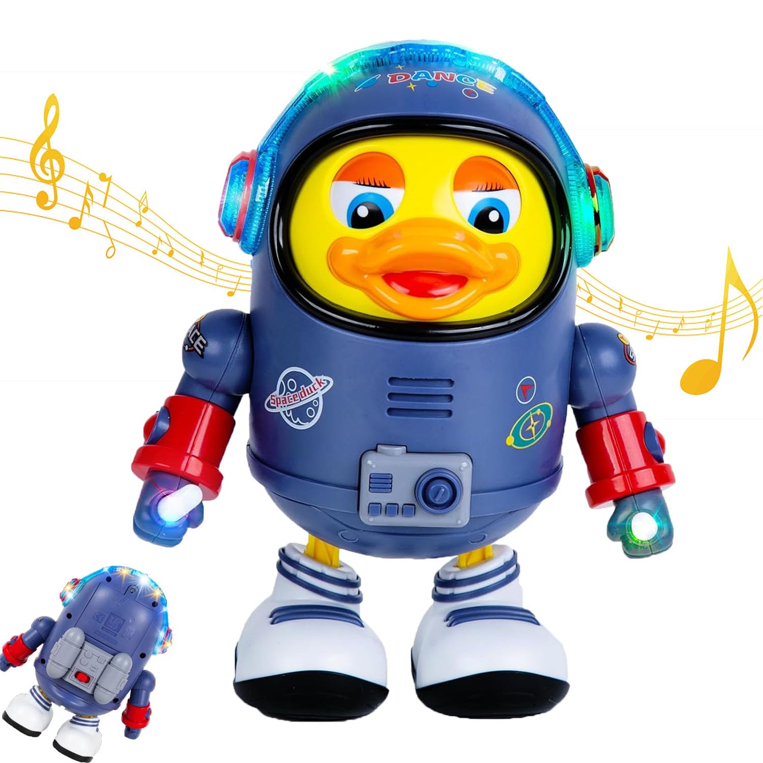 Dancing Space Duck Toy, 2025 Upgraded Electric Space Duck Dancing Musical Interactive Toy, Cute Spaces Ducks Robot Singing Walking Dancings Toys with Music LED Lights (Without Battery)