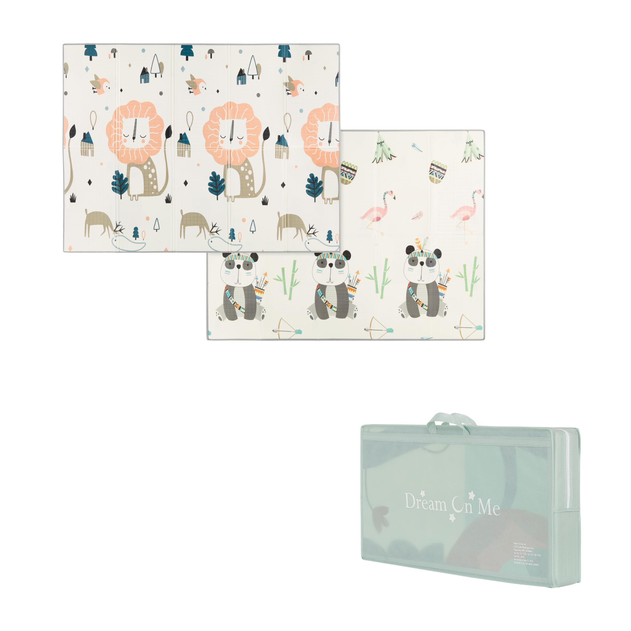 Dream On Me Play Time Reversible Baby Play Mat Foldable Extra Large Thick Foam Crawling Playmats for Toddlers Waterproof Portable Playmat , Goofy Den