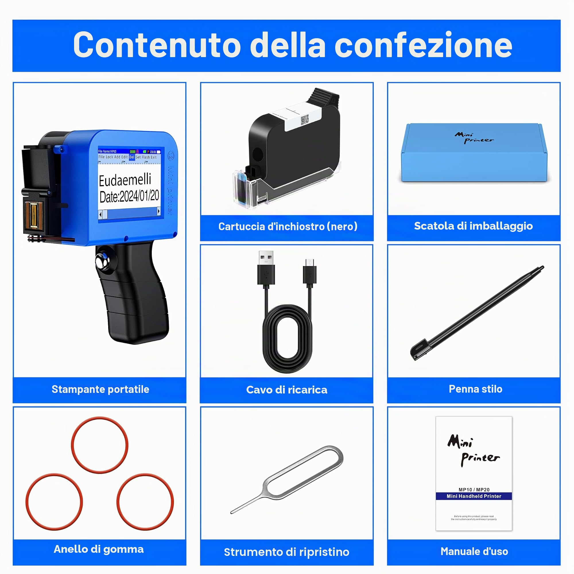 MINI127 Stampante Palmare Portatile,Stampante a Getto D'inchiostro Pollici per Logo/Immagine/Data di Produzione/Numeri/Lotto/Codice QR/Codice a Barre(Altezza di stampa 2-12,7 mm)