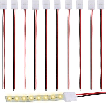 2 Pin 8mm Led Strip Light Connectors 3528 2835 Led Strip Conductor Connectors 2pin Snap Down Solderless Connect Wire Safety Adapter Kits for 12v 24v Single Color Lights, Pack of 10 [Energy Class A]