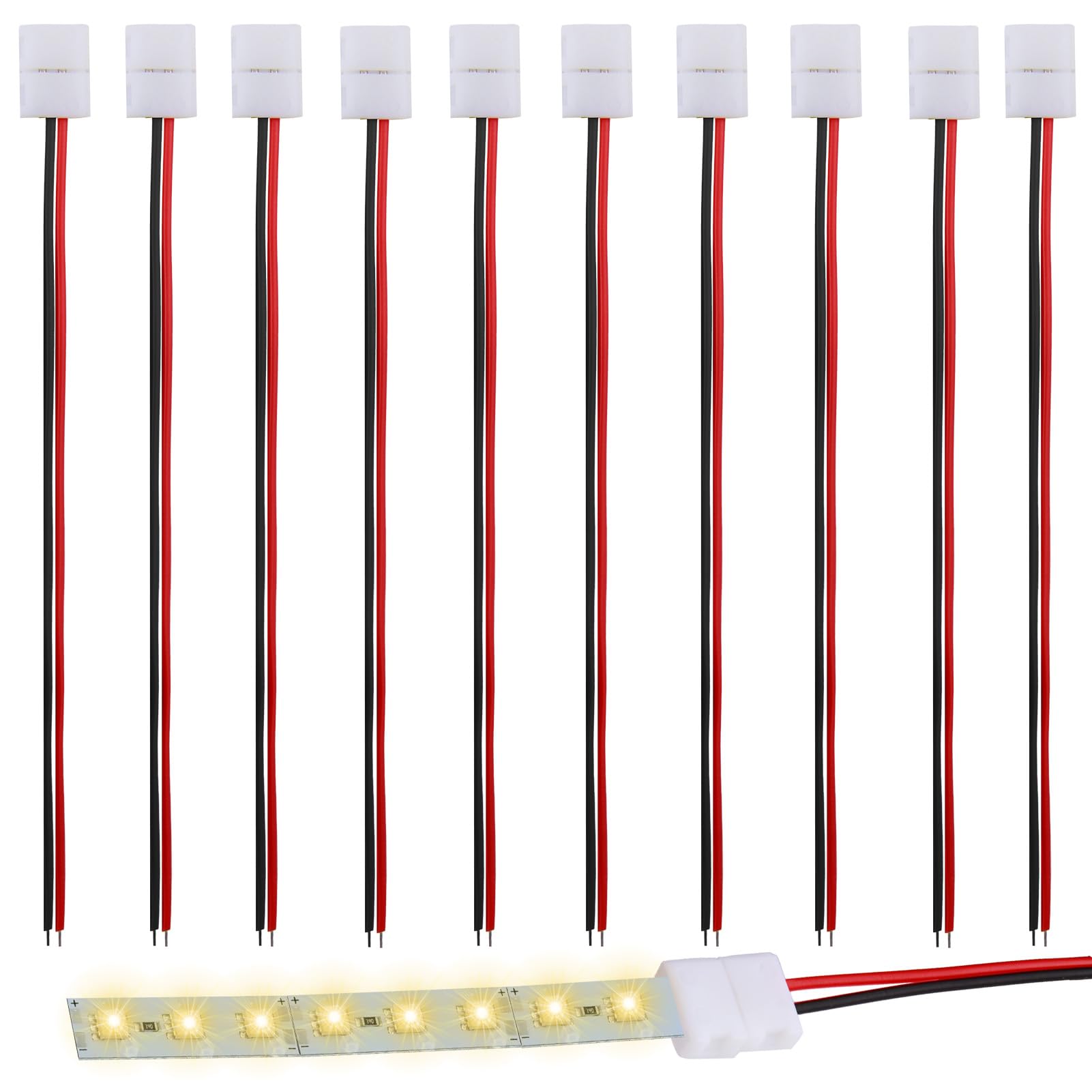 QTMMC 10Pcs Led Strip Connectors 3528 2835 2 Pin Conductor 8mm Wide Snap Down Solderless Connect Wire Led Light Connectors Strip Kits for 12v 24v Single Color 2pin Light Adapter Safety