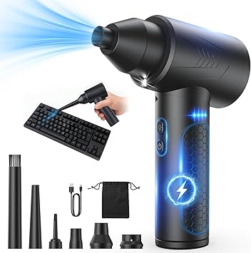 LOXP Electric Air Duster 150000RPM Powerful Compressed Air Duster with LED Light, 3 Gears, 7500mAh Battery & Fast Charging, Rechargeable Air Blower for Computer, Keyboard, PC, Car, House & Outdoor