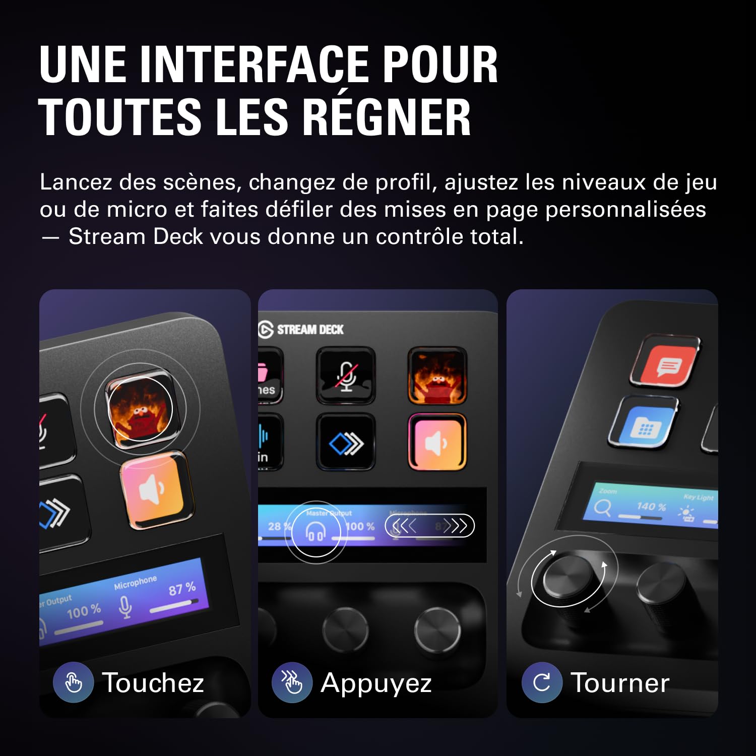 Elgato Stream Deck + – Console de mixage | Interface de production live et studio, créateurs, streaming, gaming, ruban tactile, touches LCD, Mac/PC