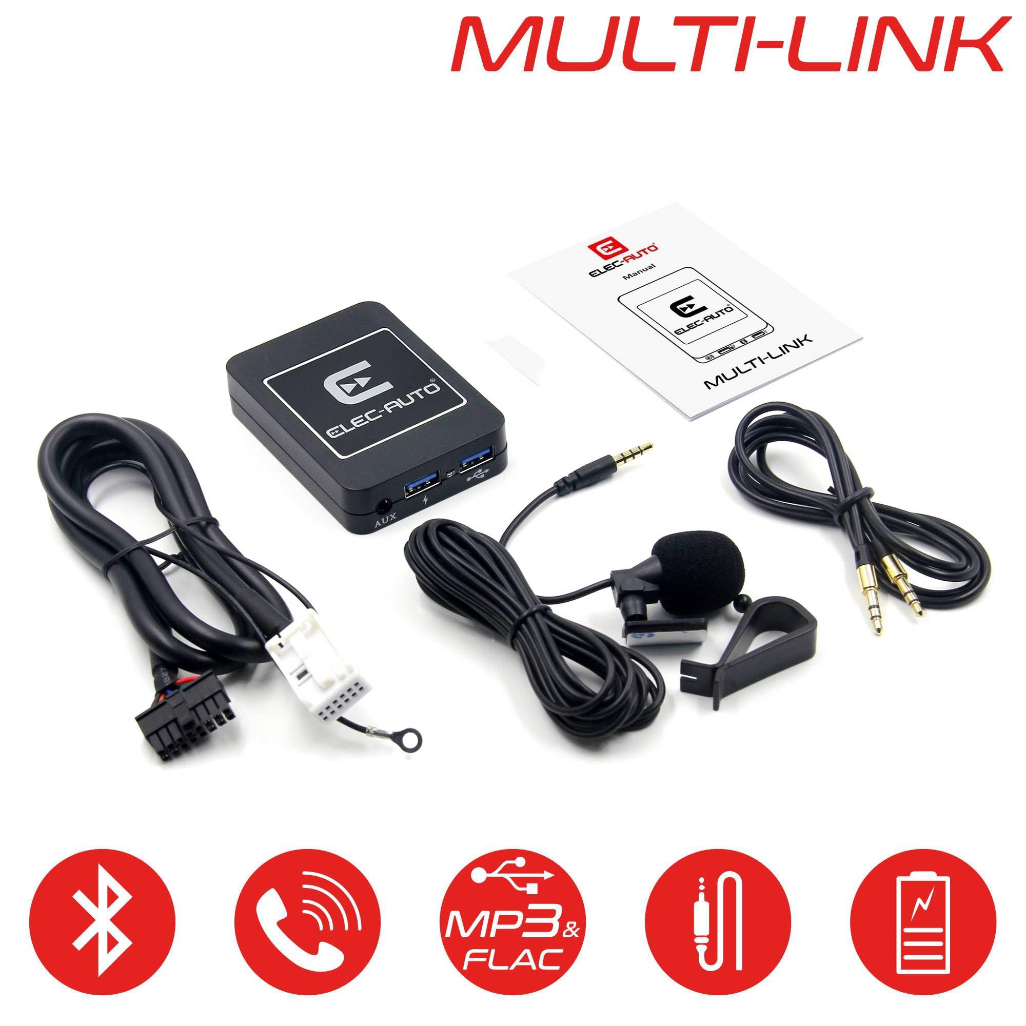 Interfaccia Bluetooth - USB MP3 - Ausiliare compatibile con veicoli di marca Audi, Seat, Skoda, Volkswagen con presa QUADLOCK | Kit vivavoce streaming audio | Caricabatterie | Presa Jack Jack