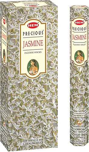 HEM Precious Jasmine - Varitas de incienso – 120 unidades (6 cajas de 20) | Fragancia floral dulce edificante para meditación, oración, relajación y