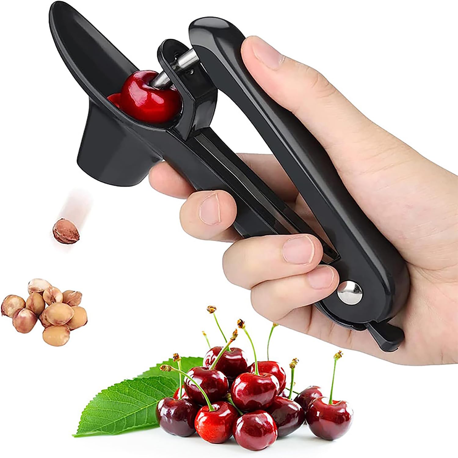Dénoyauteur de Cerises,Dénoyauteur Manuel Pour Enlever les Noyaux des Cerises,Olives,Prunes,etc(Noir,20cm)