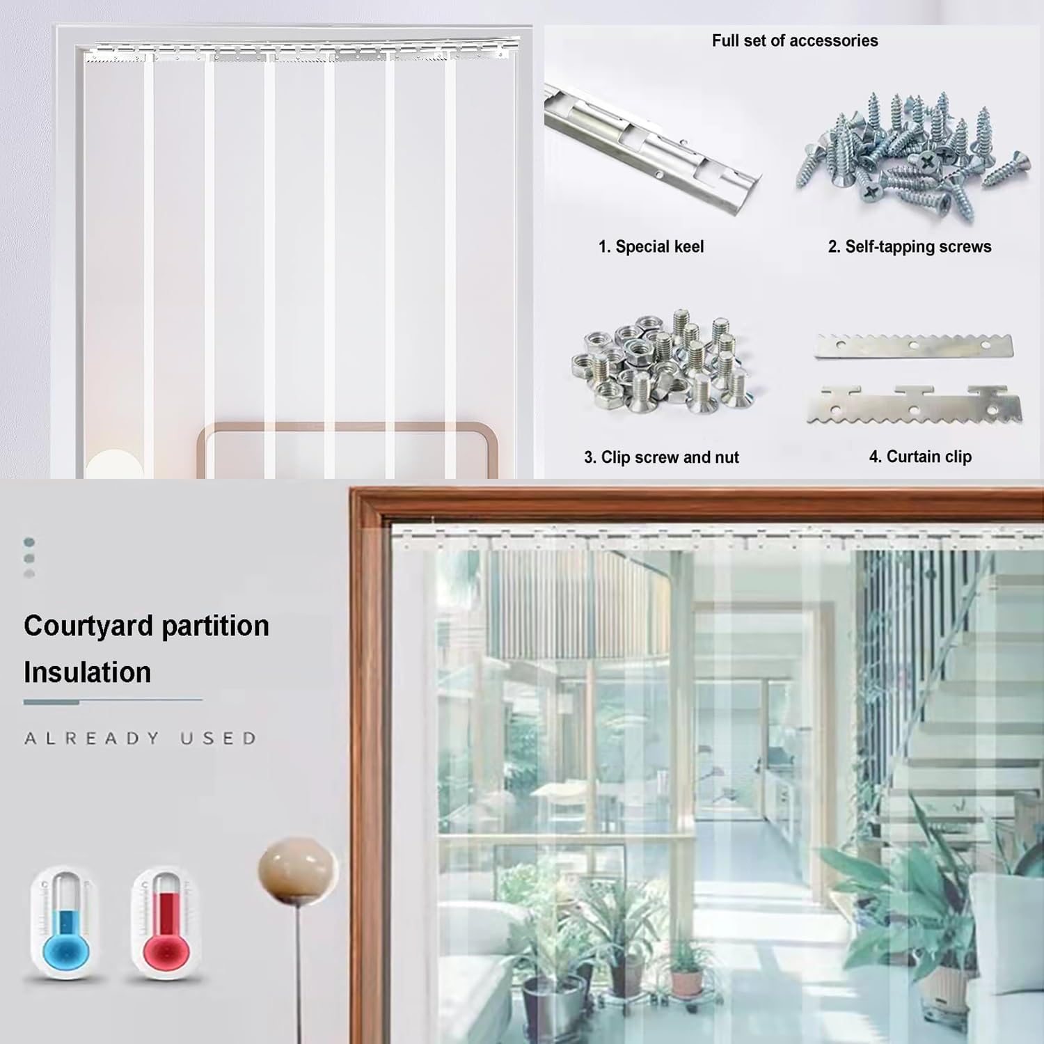 Door Curtain Freezer stripdoor,PVC Door Strips Clear Vinyl Curtains,Windproof Waterproof PVC Strip Stable Curtain，for Dog House Flap, Freezer,Commercial,(165x190cm/64.96x74.8in)