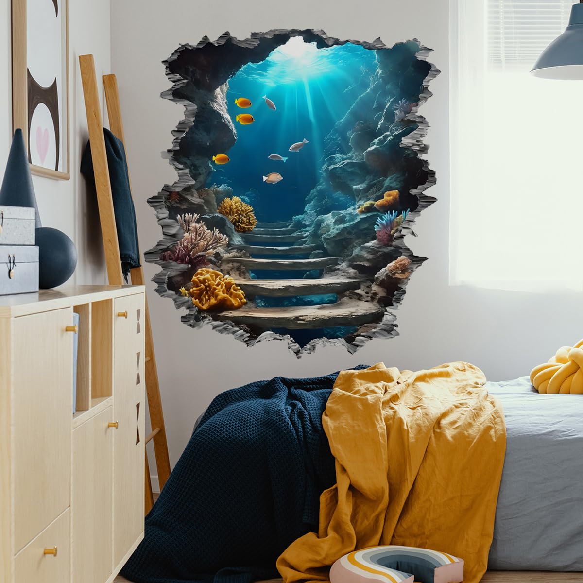 Autocollant Mural Sous-marin HGDESIGN - Déco Pour Salon, Chambre, Couloir, Motif Aquatique, Amovible