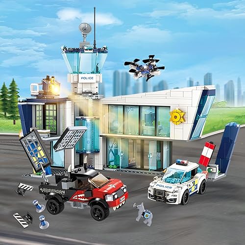 Miniatura 2 de Juego de construcción STEM de estación de policía de la ciudad, compatible con militares, kit de construcción para niños, 887 piezas, el mejor