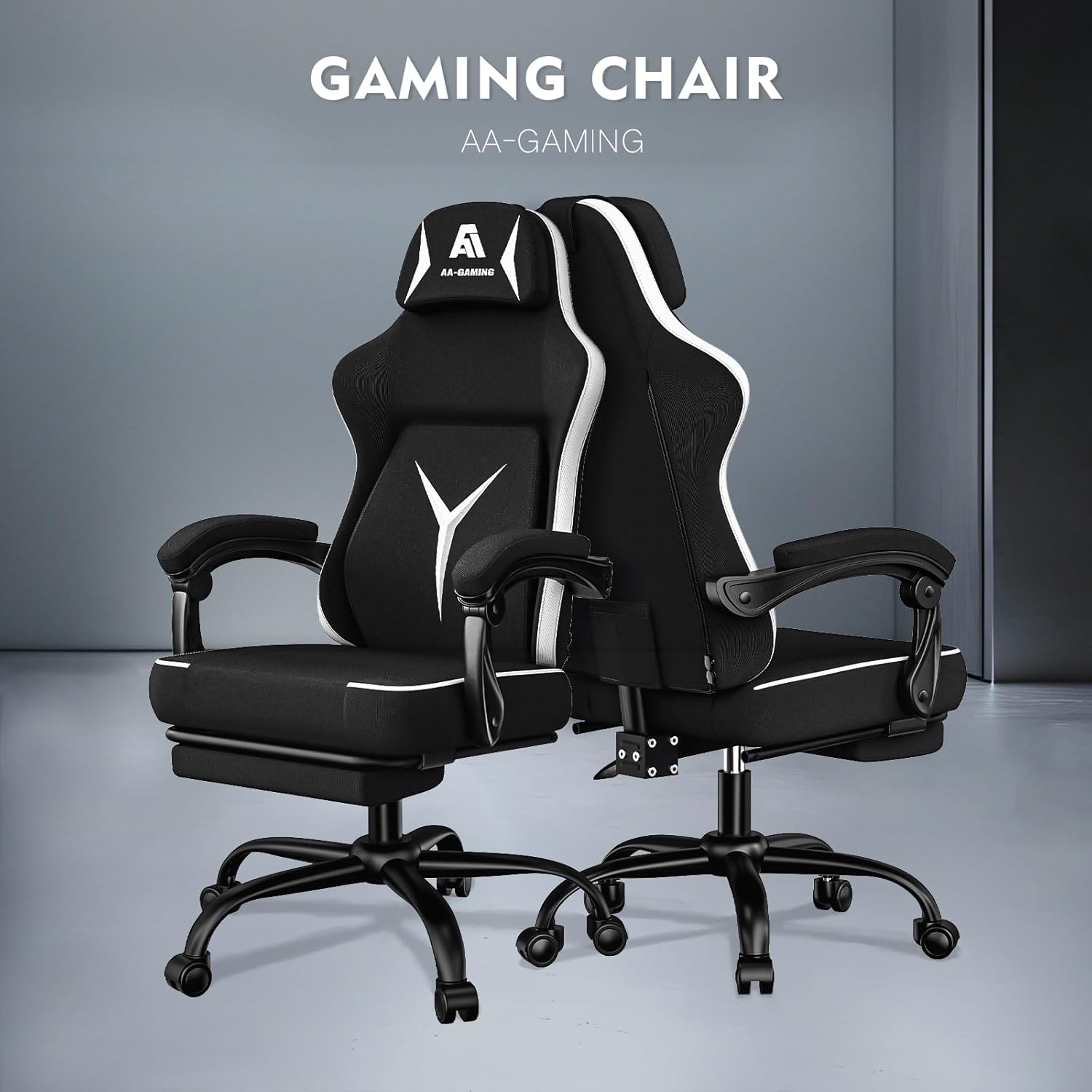 AA Products Gaming Chair Ergonomic High Back Computer RacingChair Adjustable Office Chair with Footrest, Lumbar Support SwivelChair -BlackGrey