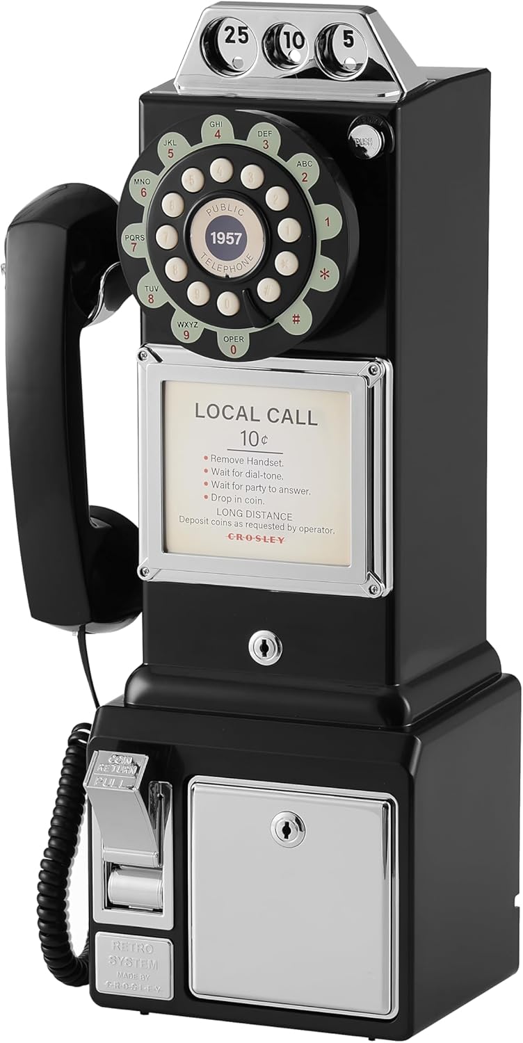 Crosley CR56-BK 1950's Payphone with Push Button Technology, Black