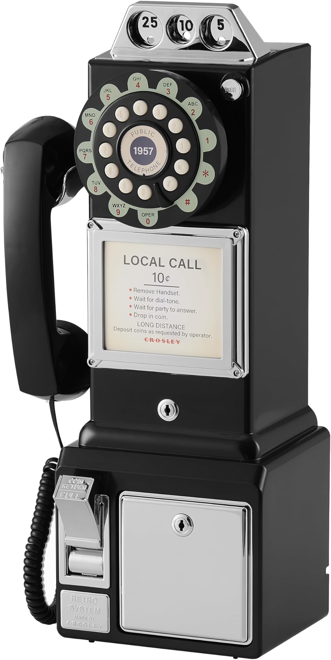 CR56-BK 1950's Payphone with Push Button Technology, Black