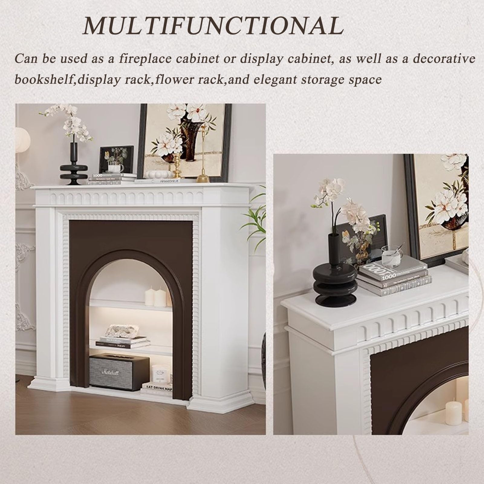 Caminetto Elettrico In Legno Massello Da 43" Con Riscaldatore | Camini Elettrici Indipendenti Con Effetto Di Fiamma Reale E Stoccaggio Per Soggiorno(80cm/31.5in)