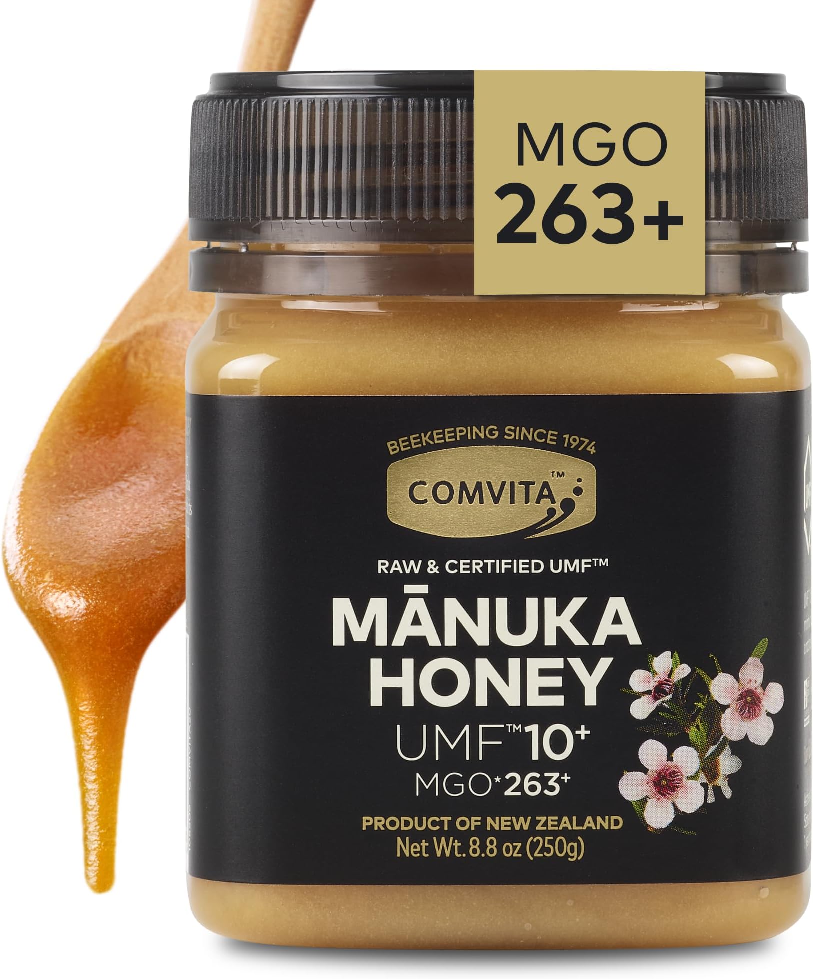 Manuka Honey UMF 10+ (MGO 263+) - Raw Manuka Honey New Zealand, Pure & Unpasteurized, Superfood for Immune Health, Use in Tea, Wild, Monofloral, Non-GMO - 250g (8.8 oz)