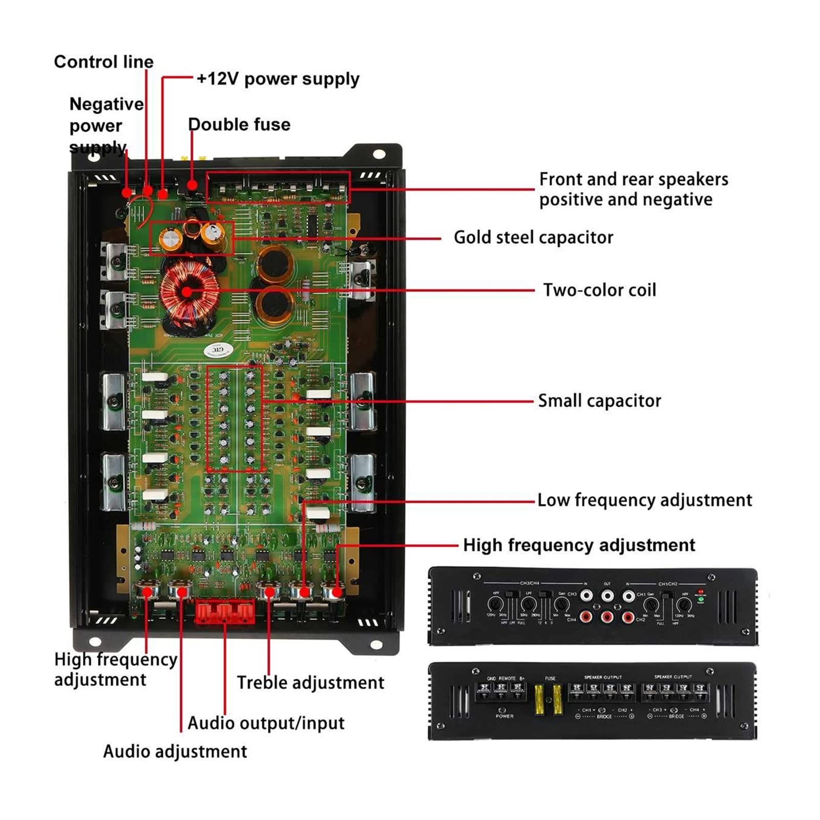 890 0w dc12v Amplificador de coches 4 canales Potente automóvil Audio subwoofer Aluminio Aleación Vehículo Power Stereo AMP AMPLICANTES DE SONIDO