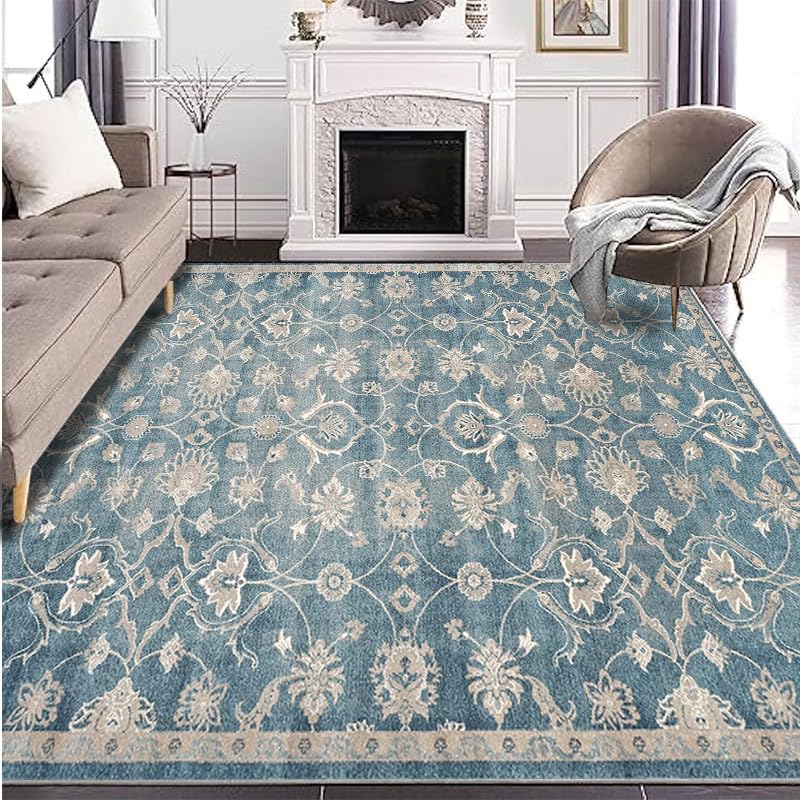 Alfombra de pelo bajo antideslizante con diseño tradicional vintage floral