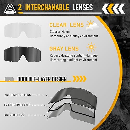 Miniatura 4 de Airsoft - Gafas de seguridad antivaho con certificación ANSI Z87.1, resistentes a los impactos, gafas de tiro tácticas