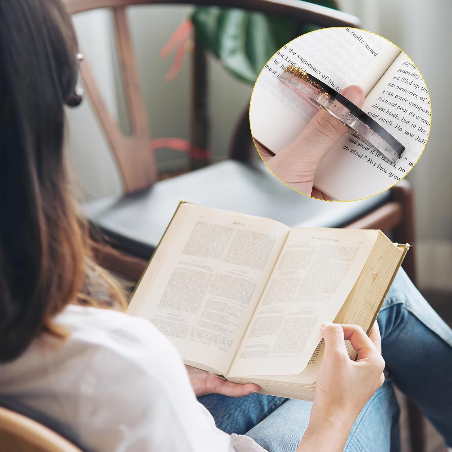 cobee Dried Flower Book Holder, 2 Pcs Handmade Thumb Book Page Holder Resin Reading Accessories Ring Book Opener Floral Bookmark for Teachers Book Lovers(White,Black,Pink) - Image 4