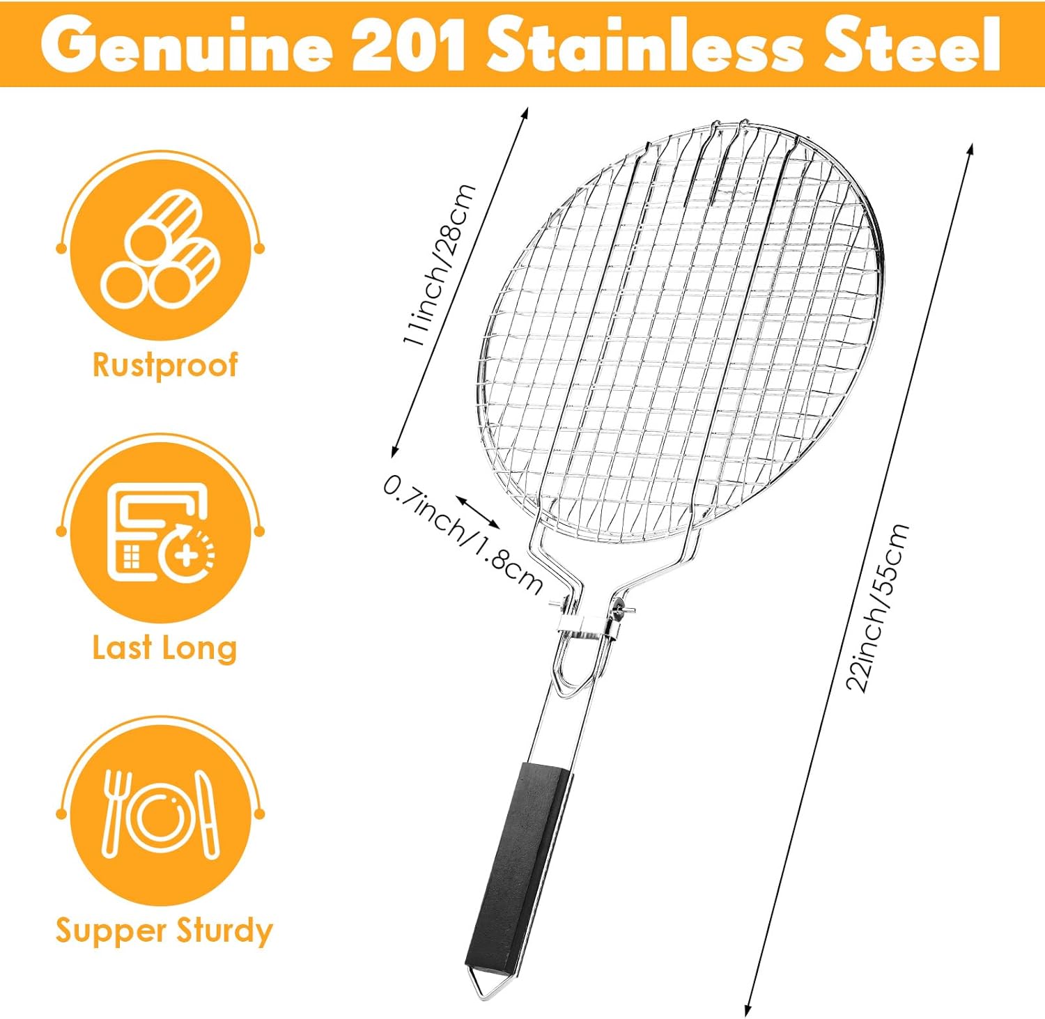 Yungyan 2 Pcs Round Grill Basket for Outdoor BBQ Fish 11'' Grilling Basket with Handle Stainless Steel Portable Rack for Vegetables Shrimp Steak Cooking Accessories Gift