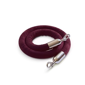 Montour Line Heavy-Duty Velvet Stanchion Rope, Cotton Core, 6 Ft, Maroon