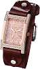 Silverora Watches Womens Leather Diamond: Steampunk Rectangular Diamond Cuff Analog Quartz Womens Watches with Roman Digit Scale Shiny Zircon Wrist Watch with Leather Bracelet Gifts for Women Pink