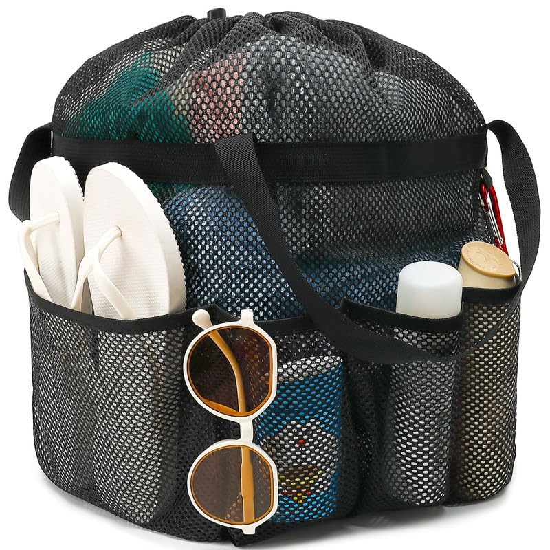 Fammart Mesh Shower Caddy Portable with Drawstring Dorm Room Essentials for College Girls Guys 8-Pocket Extra Large Shower
