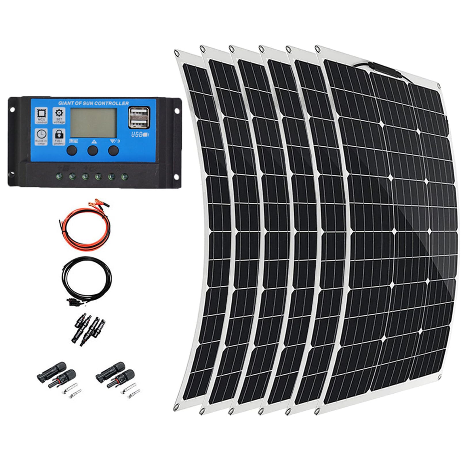 300 Watt 12 Volt Flessibile Pannello Solare Monocristallino Leggero Impermeabile 40A Regolatore di Carica per RV Barche Cabina Tetti Superfici Curve Balcone Veicoli Barche Camper 6 * 300W