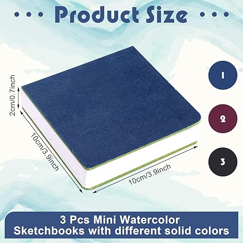 Miniatura 8 de Ctosree 3 cuadernos de bocetos de acuarela de 3.9 x 3.9 pulgadas, portátil, cuadrado, cuaderno de bocetos de pintura, 90 hojas, papeles de dibujo