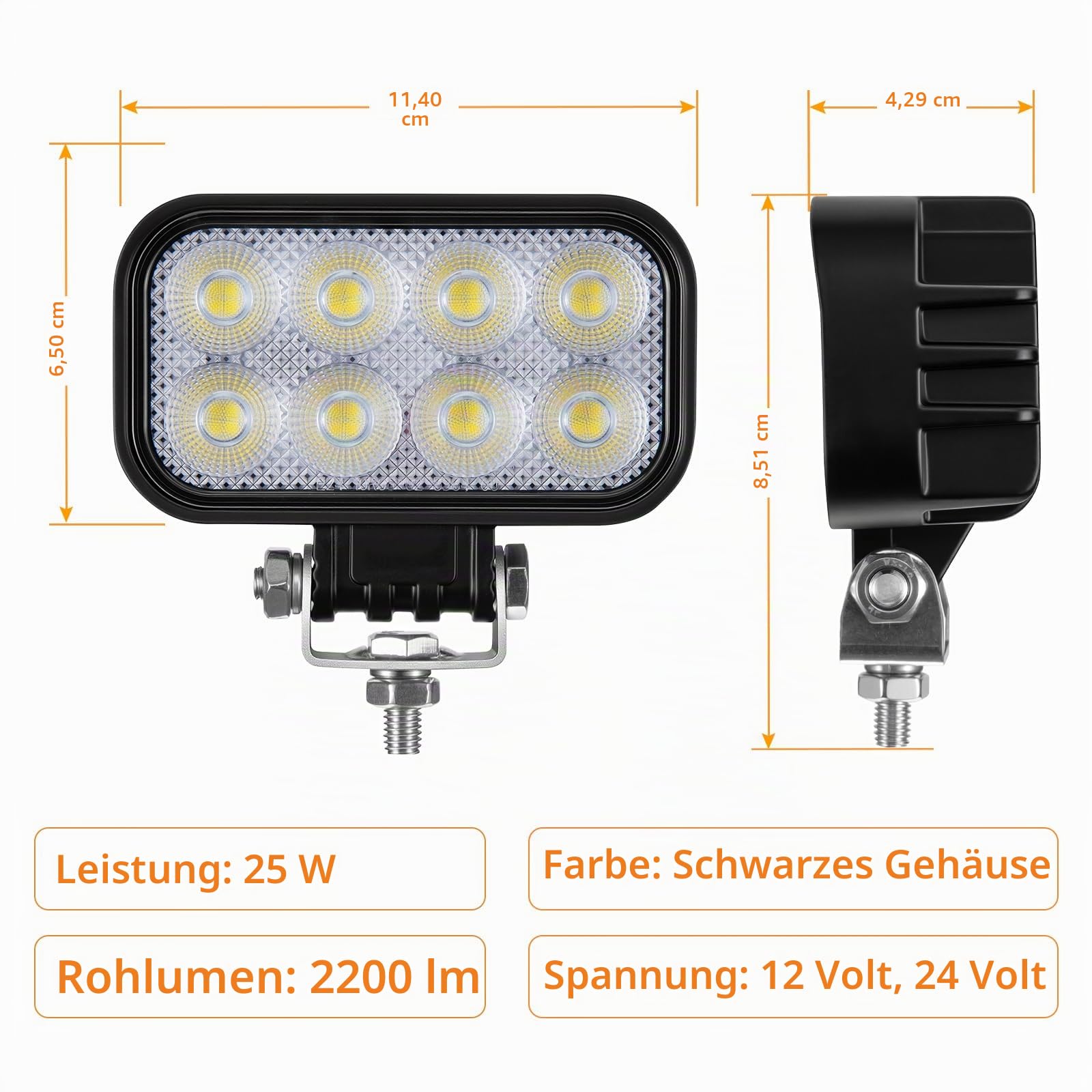 LED Arbeitsscheinwerfer 12V/24V, LED Scheinwerfer Traktor, 4 Stück | 2200LM 25W, IP67 wasserdicht, Rückfahrscheinwerfer LED, 5700K, Zusatzscheinwerfer für Traktor, LKW, Offroad