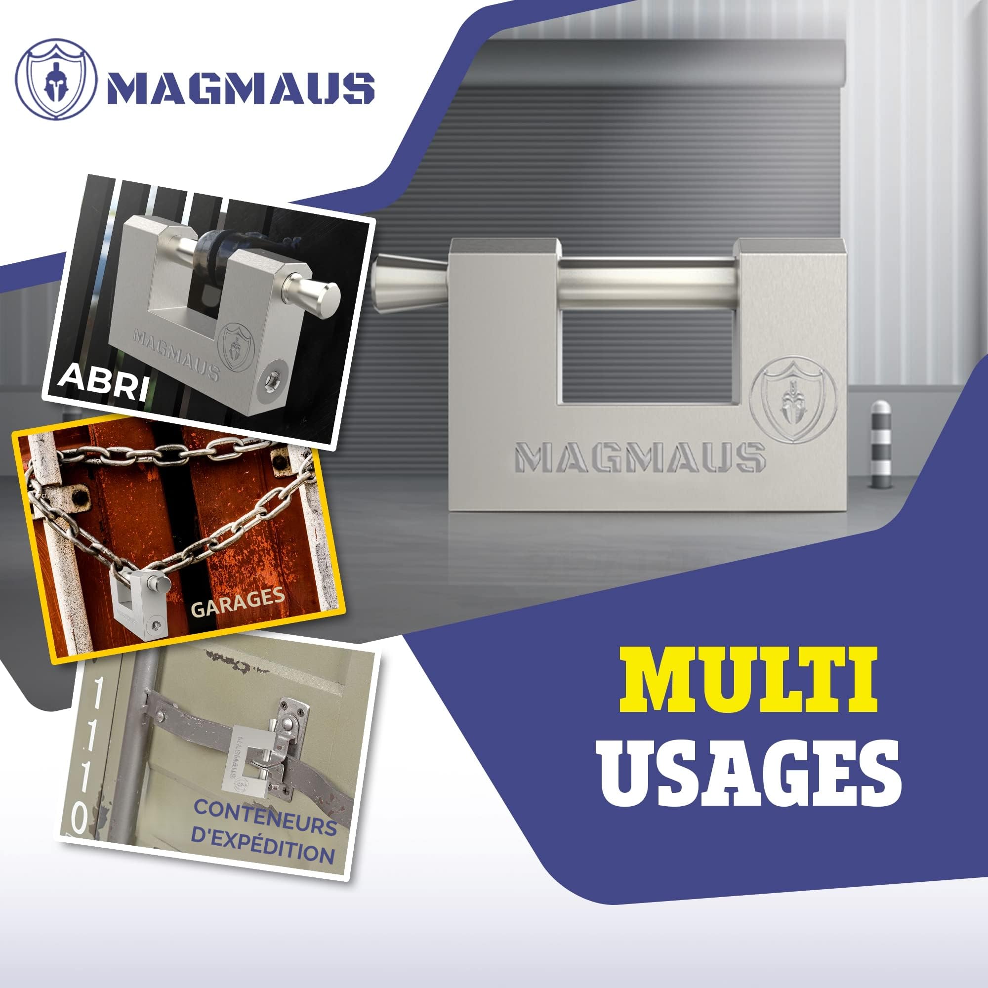 Magmaus® RTL/70 Cadenas sécurisé ultra-résistant 3 clés [Acier inoxydable] résistant aux intempéries - Idéal pour container, portail, garage