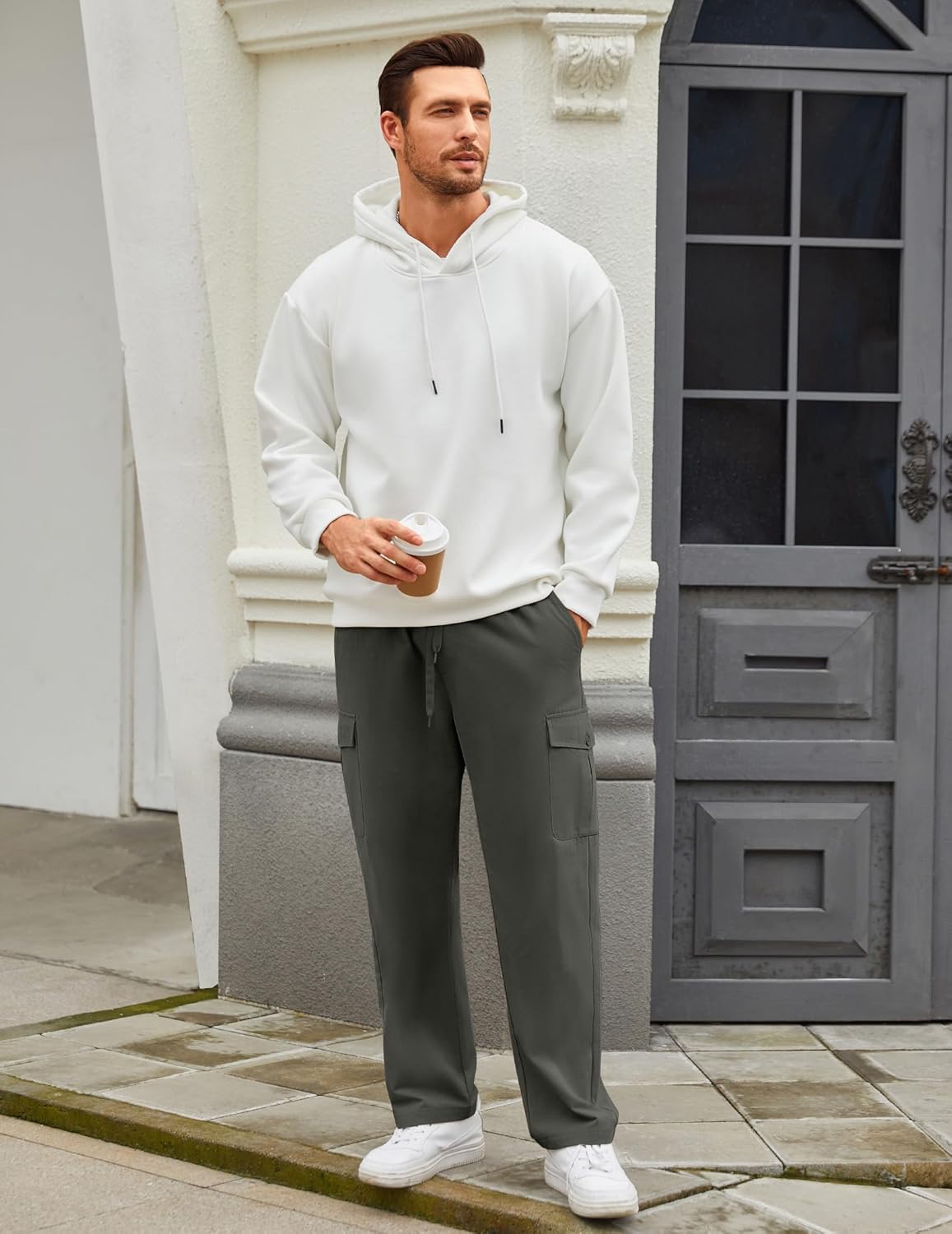 COOFANDY Mens Casual Cargo Pants Relaxed Fit Outdoor Hiking Pants Cotton Drawstring Sweatpants with Pockets - Image 4