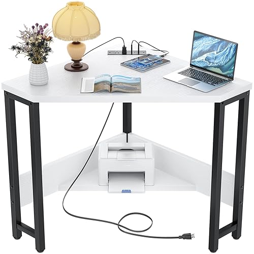 Armocity Corner Desk Small Desk with Outlets Corner Table for