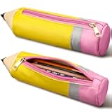 Kisston Teacher Appreciation Gift Pencil Shaped Case, Leather Pencil Pouch, Cute 3D Dimensional Pen Holder with Zipper, Funny Large Capacity Pen Bag for Teacher Gifts(Classic,1 Pcs)