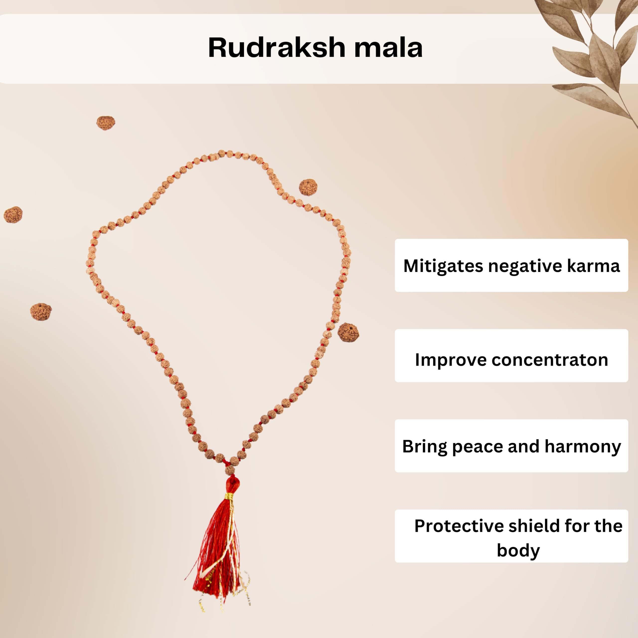 Wonder Care Autentico Rudraksh Mala con Mukhi Bead - Veri semi di Rudraksha himalayano, Ornamento religioso, Rosario Japa Mala Collana - Importato dal Nepal, Unisex