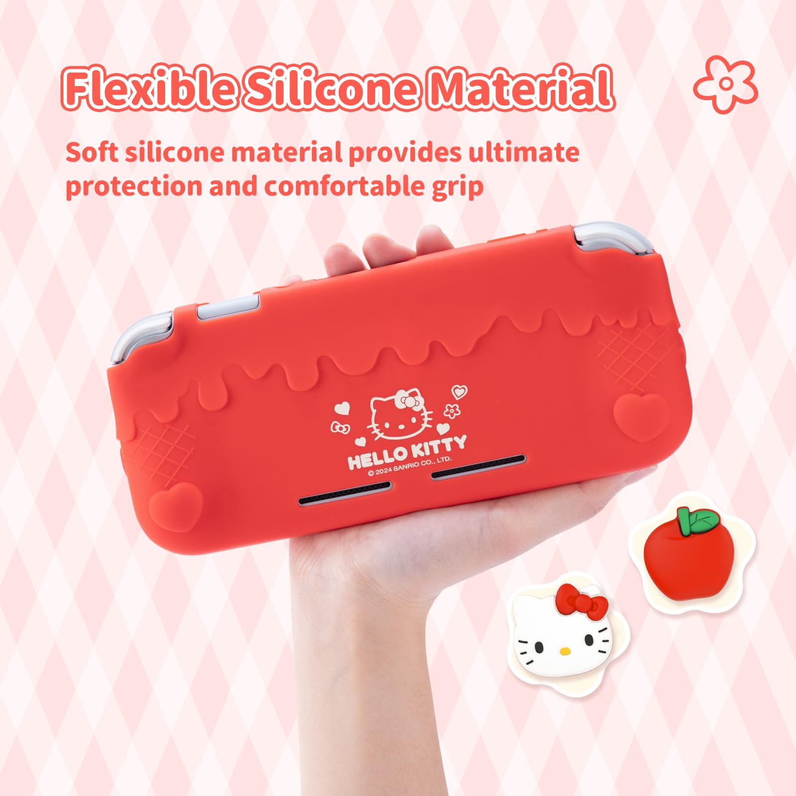 Kuitmor Estuche Protector para Switch Lite, Funda Protectora de Silicona Suave, Carcasa Protectora Antirrayaduras para Switch Lite con 2 Tapas de Agarre - HLK Rojo