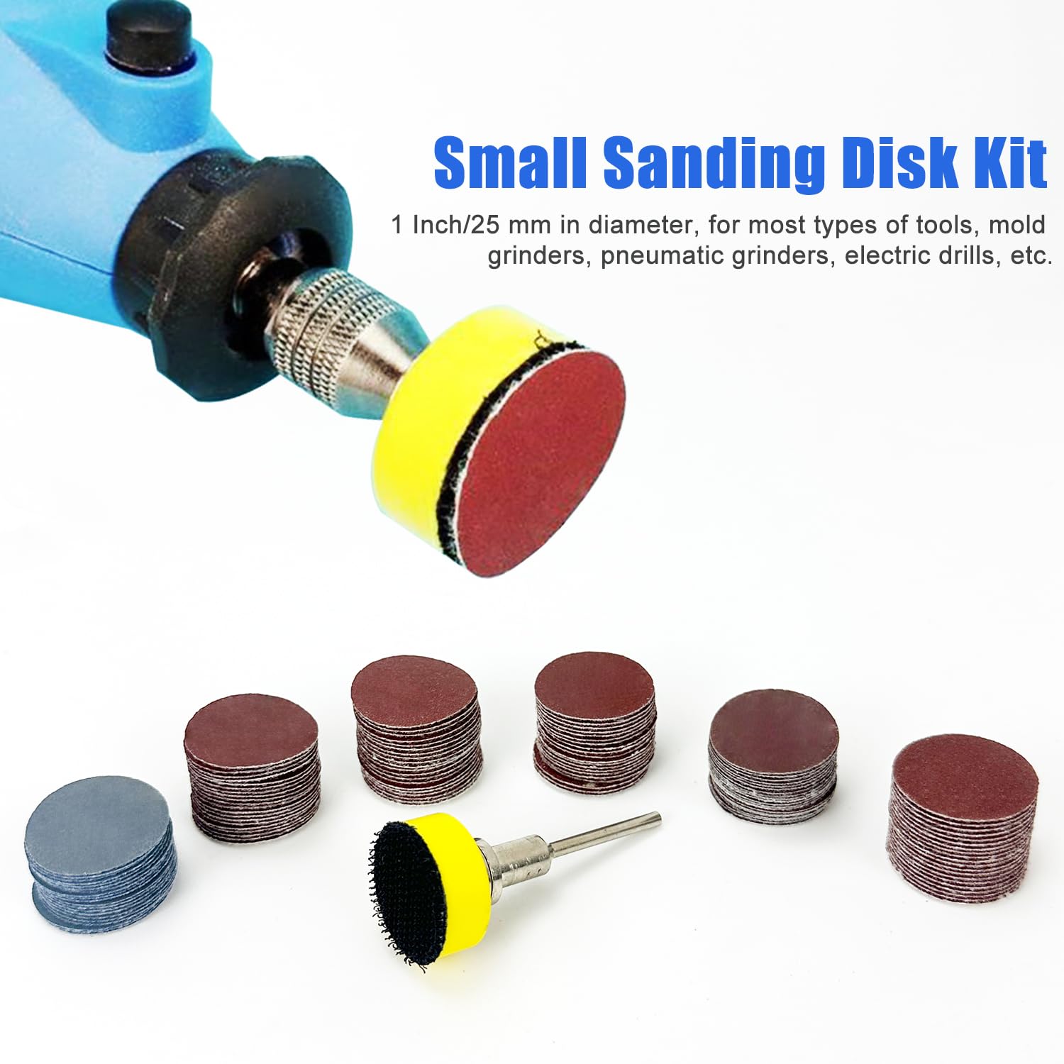 120 Piezas de Papel de Lija con de 1 Pulgadas Grano de 25 mm 100 180 240 400 1500 3000 Kit de Almohadilla de Disco de Lijado, Adaptador de Almohadilla de Pulido