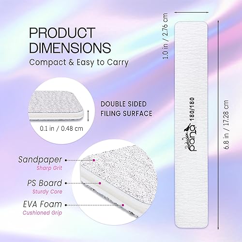 Miniatura 3 de PANA - 10 limas de uñas profesionales de doble cara de tamaño gigante, cebra, grano 180180, lima de inmersión de uñas, manicura y pedicura, lavable,