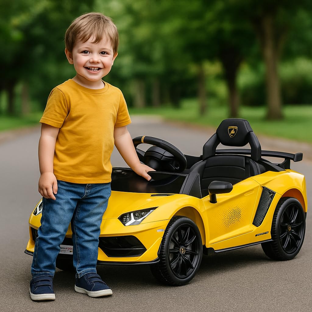Baroni Toys Lamborghini Baby Car Elettrica 6V con Telecomando Genitori, Suoni, MP3, Retromarcia, Auto per Bambini 1-4 Anni, 100x60x50 cm Gialla
