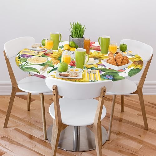 Vista 16 de Pardick Mantel redondo ajustable con flores, mantel redondo de cebada y amapola con borde elástico, impermeable, lavable, se adapta a mesas de hasta