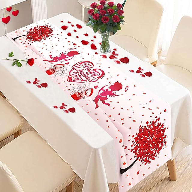 Valentines Table Runner, Red Heart Table Runner 72 Inches Long, Love Arrow Runners for Table Decorations, Happy Valentines Day Table Cloth Dresser Line for Valentine's Day Decorations Dinner Party