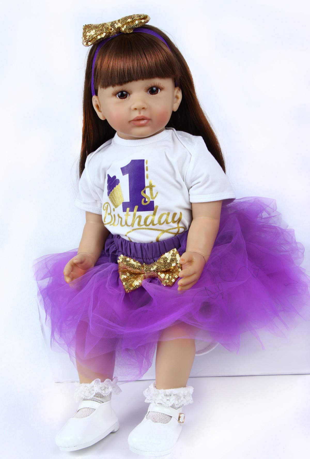 ZIYIUI 24 Zoll 60 cm Realistische Reborn Babypuppen Kleinkind Weiche Silikon Vinyl Reborn Baby Mädchen Dolls with Lange Haare Kind Geschenke Realistisch Handgemacht Spielzeug Geschenke