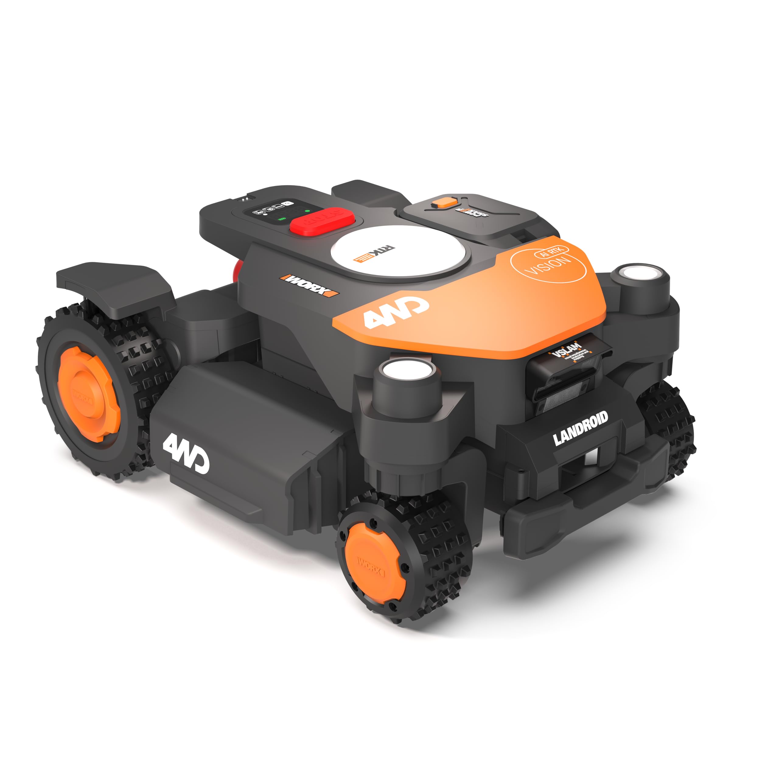 WORX Vision Cloud 4WD WR340E Robot Tondeuse 600 m² sans Fil périphérique + Garage (évitement d'obstacles par IA, Navigation VSLAM + RTK, Pente de 84%, cartographie Auto, contrôle Via app)
