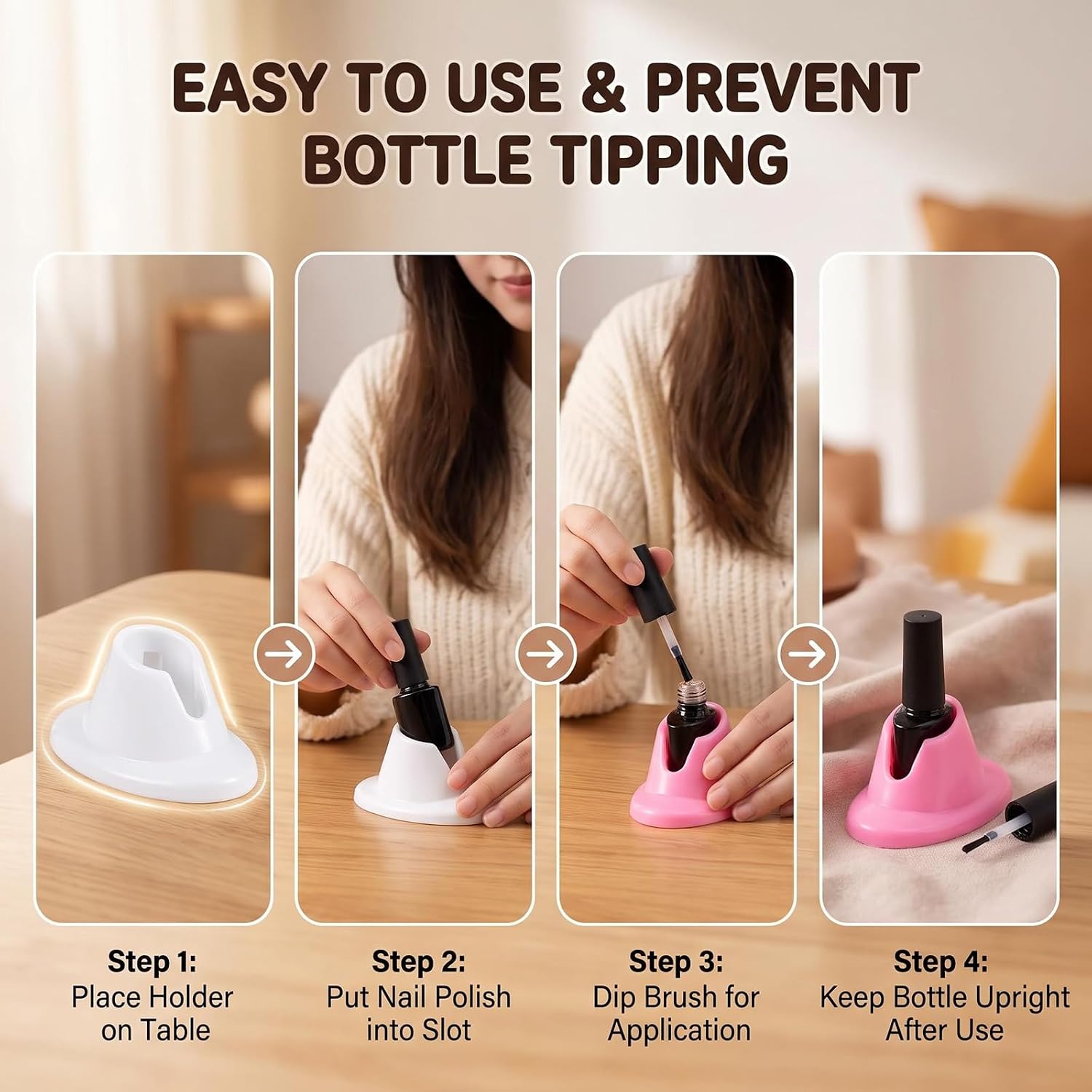 4 Pack Pink White Flexible Silicone Manicure Nail Polish Holders image 5