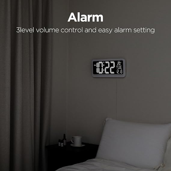 mooas Digital Alarm Clock Big Mirror Timer LED Desk Clock, Time Timer, Date Alarm Large LED Display Temperature Adjustable 3 levels Brightness 12/24H Count Up/Down Desk Timer for Office Kitchen(White)